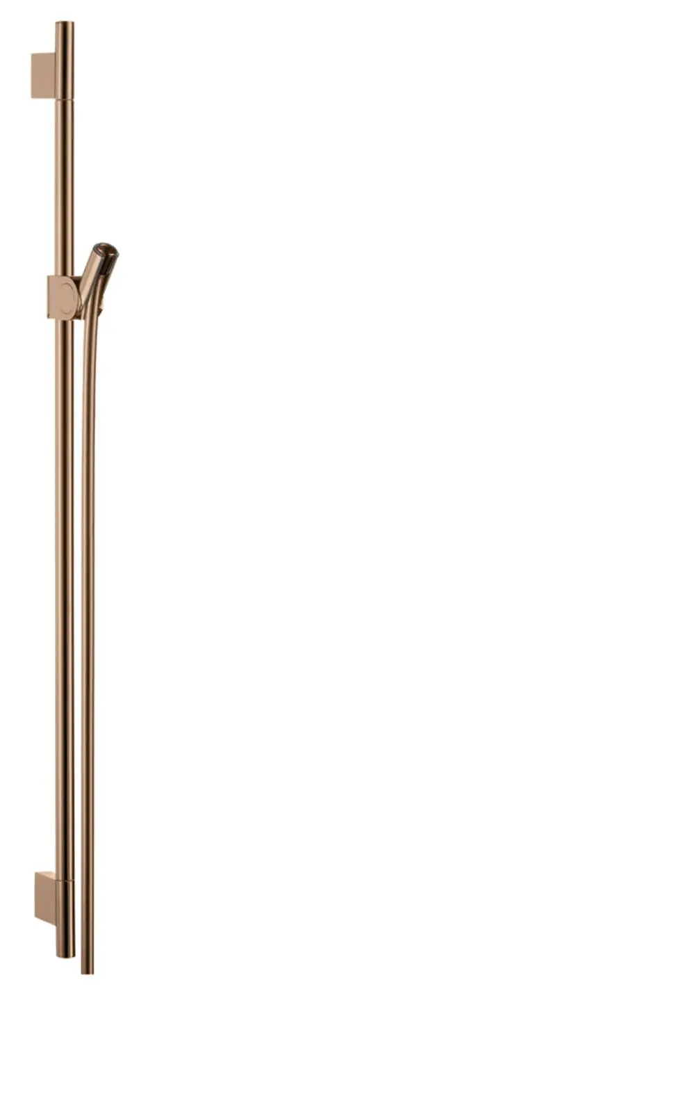 AXOR Brausestange in Polished Red Gold mit Halterung und Brauseschlauch. Die Stange hat eine schlichte, elegante Form und ist senkrecht montiert.